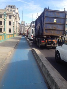 Southwark Bridge blue cycle lane
